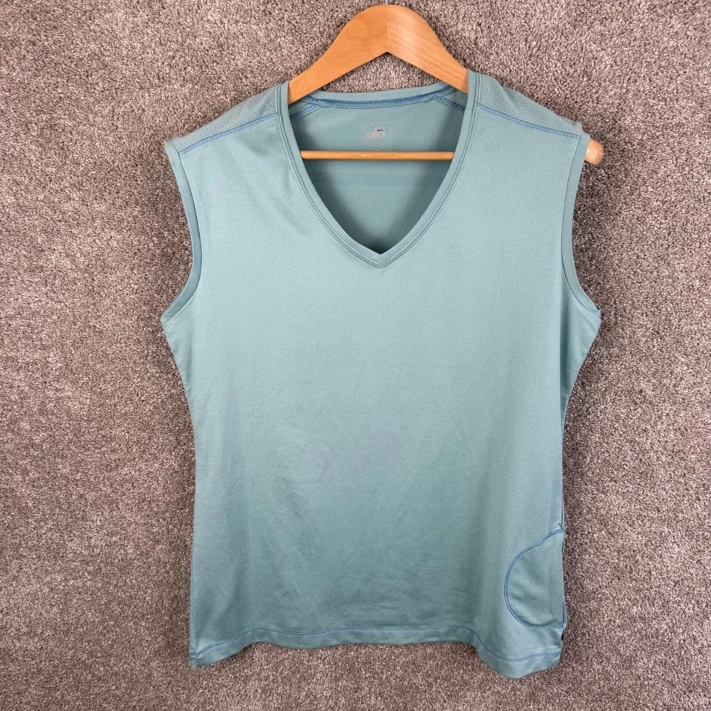 Alo Yoga CoolFit Womens XXL Teal Green V-Neck Sleeveless Tank Top Side Pocket